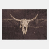Western Rustikaler Bull Skull Braun Beige Altes La Geschenkpapier Set (Vorderseite 3)