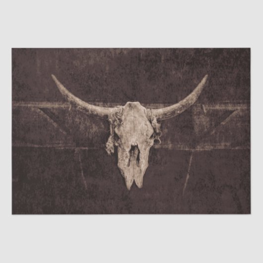 Western Rustikaler Bull Skull Braun Beige Altes La Seidenpapier (Vorderseite)