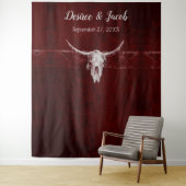 Western Rustikaler Bull Skull Burgundy Hintergrund Wandteppich (Beispiel)
