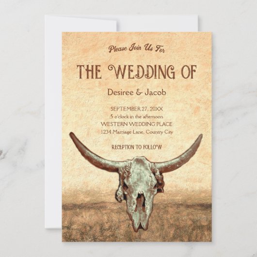 Western Rustikaler Bull Skull Einladung (Vorderseite)