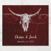 Western Rustikaler Bull Skull Land Burgundy Textur Schaumweinetikett (Einzelnes Label)