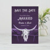 Western Rustikaler Country Dunkel Lila Bull Skull Save The Date (Stehend Vorderseite)