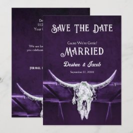 Western Rustikaler Country Dunkel Lila Bull Skull Save The Date