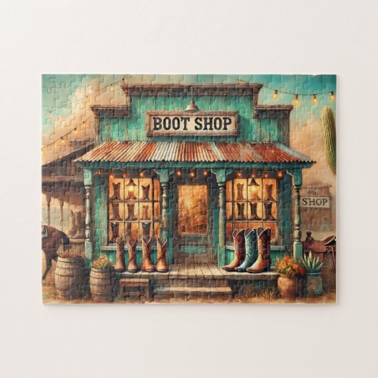 Western Rustikaler Cowboy Boot Shop Desk Schaufens Puzzle (Horizontal)