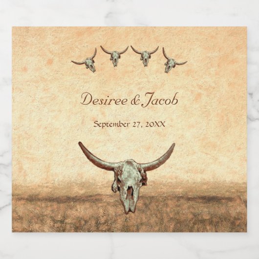 Western Rustikaler Hochzeitskuhschädel Alkoholflaschenetikett (Einzelnes Label)