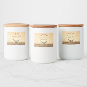 Western Rustikaler Hochzeitskuhschädel Lebensmitteletikett