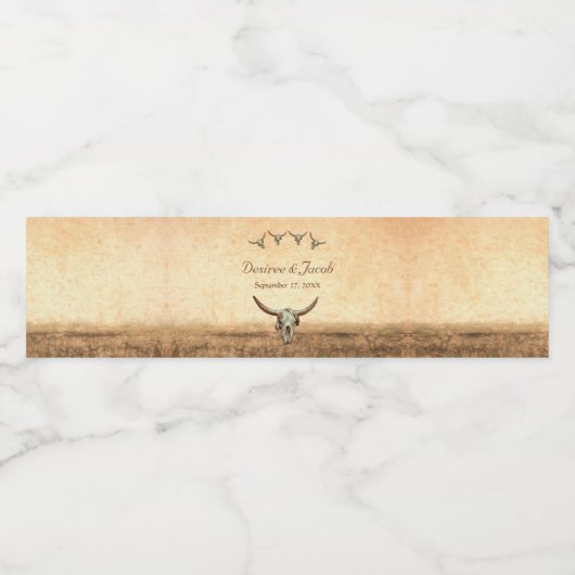Western Rustikaler Hochzeitskuhschädel Wasserflaschenetikett (Einzelnes Label)