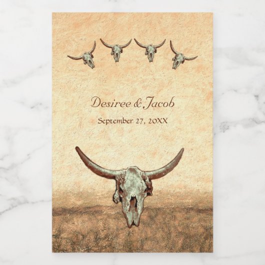 Western Rustikaler Hochzeitskuhschädel Weinetikett (Einzelnes Label)