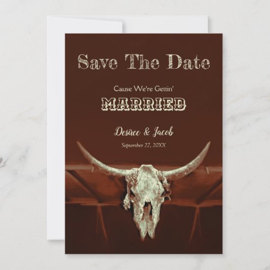 Western Rustikaler Hochzeitstiefel - Schädel Save  Save The Date (Vorderseite)