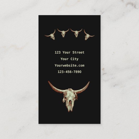 Western Rustikaler schwarzer Cowboy Bull Skull Visitenkarte (Rückseite)