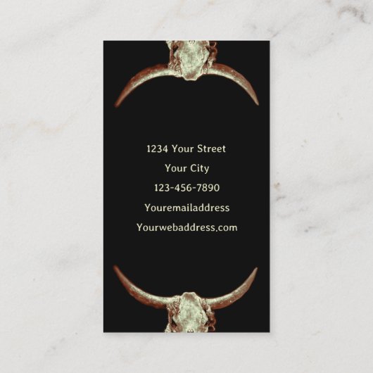 Western Rustikaler Schwarzer Tattoo Shop Bull Skul Visitenkarte (Rückseite)