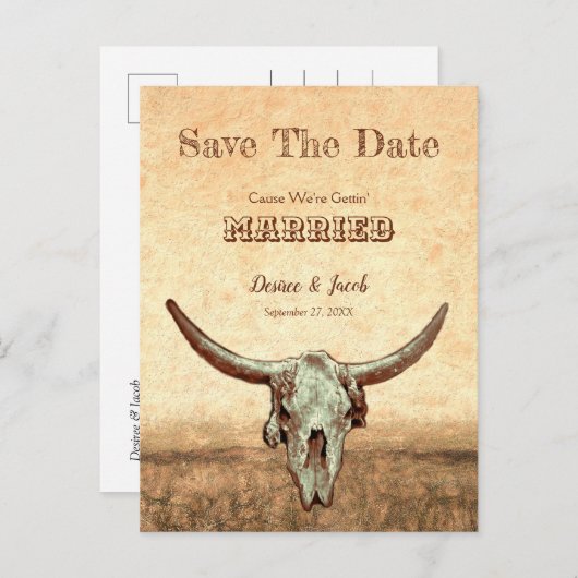 Western Rustikales Beige Save the Date Postkarte (Vorne/Hinten)