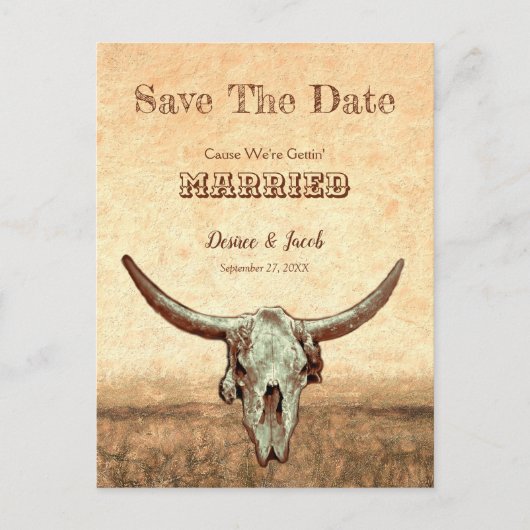 Western Rustikales Beige Save the Date Postkarte (Vorderseite)