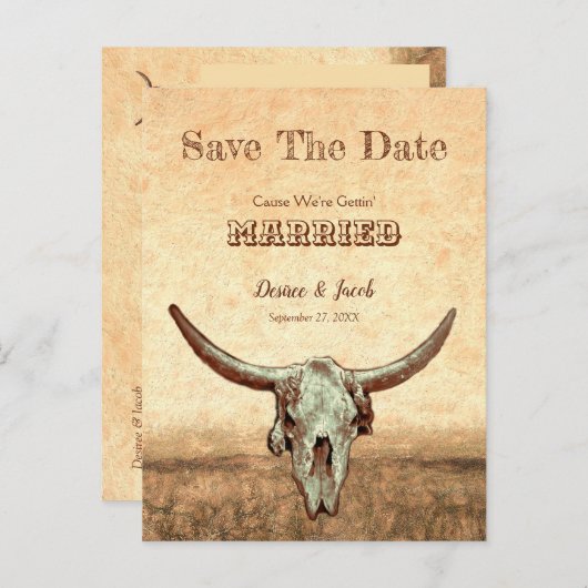 Western Rustikales Beige Save the Date Postkarte (Vorne/Hinten)
