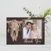 Western Rustikales Brauner Bullkugel Foto Dankeskarte (Stehend Vorderseite)