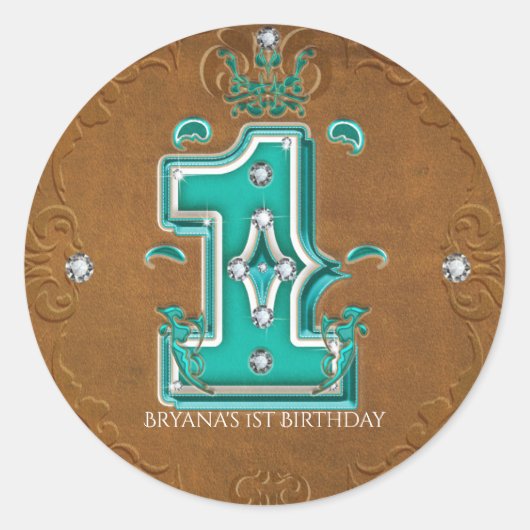 Western Rustikales braunes Imitat Leder Nummer 1 E Runder Aufkleber (Vorderseite)