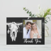 Western Rustikales Schwarz-Weiß-Bullen-Foto Dankeskarte (Stehend Vorderseite)