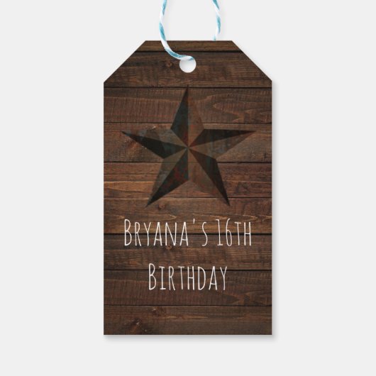 Western Rusty Star auf Holz Rustikales Party Geschenkanhänger (Rückseite)