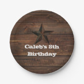 Western Rusty Star auf Holz Rustikales Party Pappteller (Vorderseite)