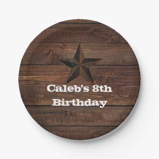 Western Rusty Star auf Holz Rustikales Party Pappteller (Vorderseite)