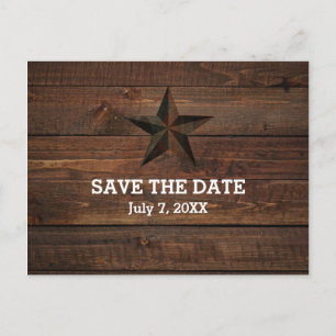 Western Rusty Star Wood Rustikal Save the Date Ankündigungspostkarte