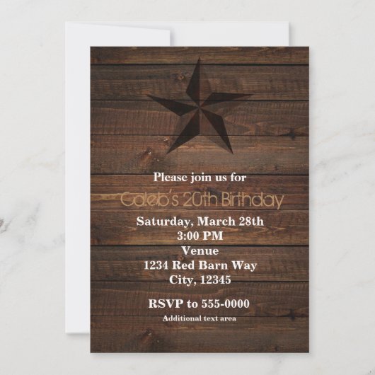 Western Rusty Star Wood Rustikale Einladungen (Vorderseite)