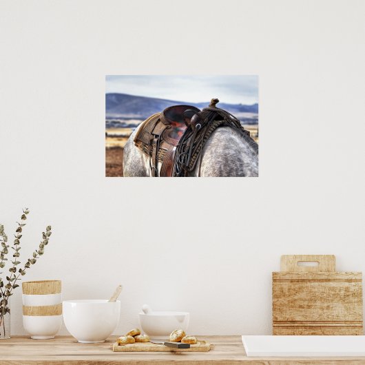 Western Saddle am Graupferd Poster (Küche)