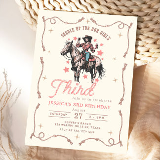 Western Saddle Up for Our Girl's 3. Geburtstag Einladung