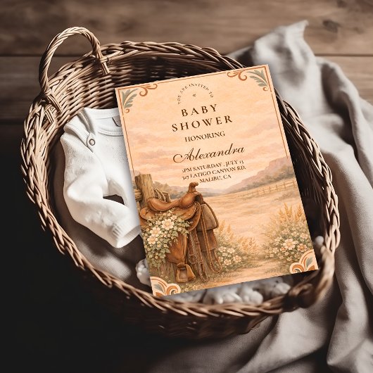 Western Saddle Wildflower Baby Shower Einladung