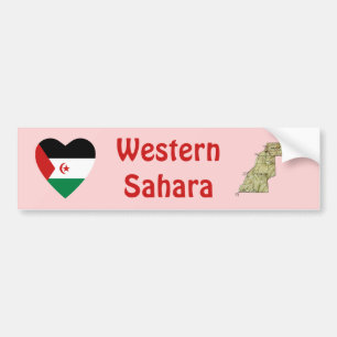 Western Sahara Flaggenherz + Karte Autoaufkleber