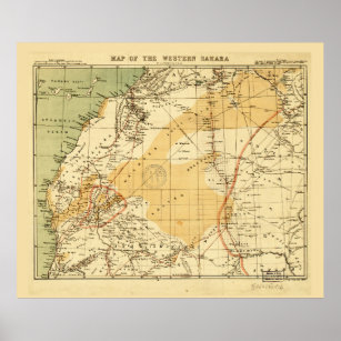 Western Sahara Map (1876) Poster