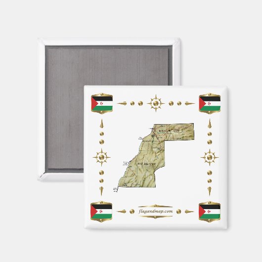 Western Sahara Map + Flags Magnet (Vorderseite/Rückseite)