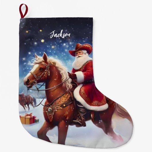 Western Santa Claus Reiten Großer Weihnachtsstrumpf (Vorderseite)