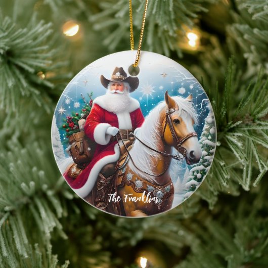 Western Santa Claus Reiten Keramik Ornament (Baum)