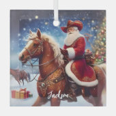 Western Santa Claus Reiten Ornament Aus Glas (Vorderseite)
