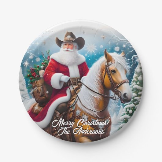 Western Santa Claus Reiten Palomino Weihnachten Pappteller (Vorderseite)