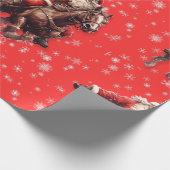 Western Santa on Horse Wrapping Papier Geschenkpapier (Ecke)