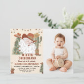 Western Santa Winter Onederland Weihnachten Geburt Einladung (Stehend Vorderseite)