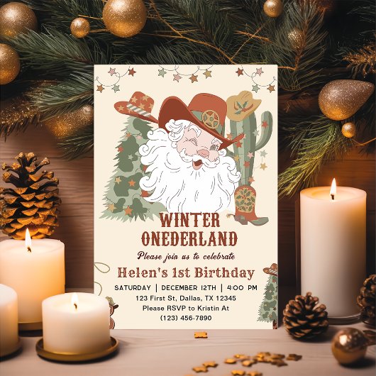 Western Santa Winter Onederland Weihnachten Geburt Einladung
