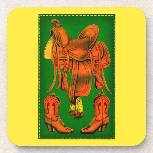 Western-Sattel und Cowboystiefel Getränkeuntersetzer (Vorderseite)