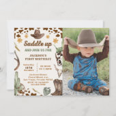 Western satteln Sie sich und kommen Sie zum Geburt Einladung (Vorderseite)