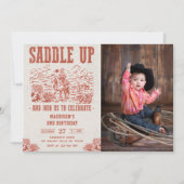 Western satteln Sie sich und kommen Sie zum Geburt Einladung (Vorderseite)