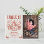 Western satteln Sie sich und kommen Sie zum Geburt Einladung (Stehend Vorderseite)