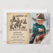 Western satteln Sie sich und kommen Sie zum Geburt Einladung (Vorderseite)