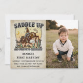 Western satteln Sie sich und kommen Sie zum Geburt Einladung (Vorderseite)