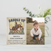 Western satteln Sie sich und kommen Sie zum Geburt Einladung (Stehend Vorderseite)