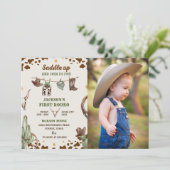 Western satteln Sie sich und kommen Sie zum Geburt Einladung (Stehend Vorderseite)