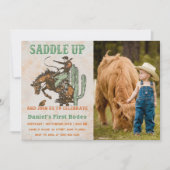 Western sattelt auf und begleitet uns zum Geburtst Einladung (Vorderseite)