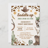 Western sattelt auf und begleitet uns zum Geburtst Einladung (Vorderseite)