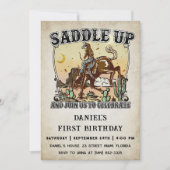 Western sattelt auf und begleitet uns zum Geburtst Einladung (Vorderseite)